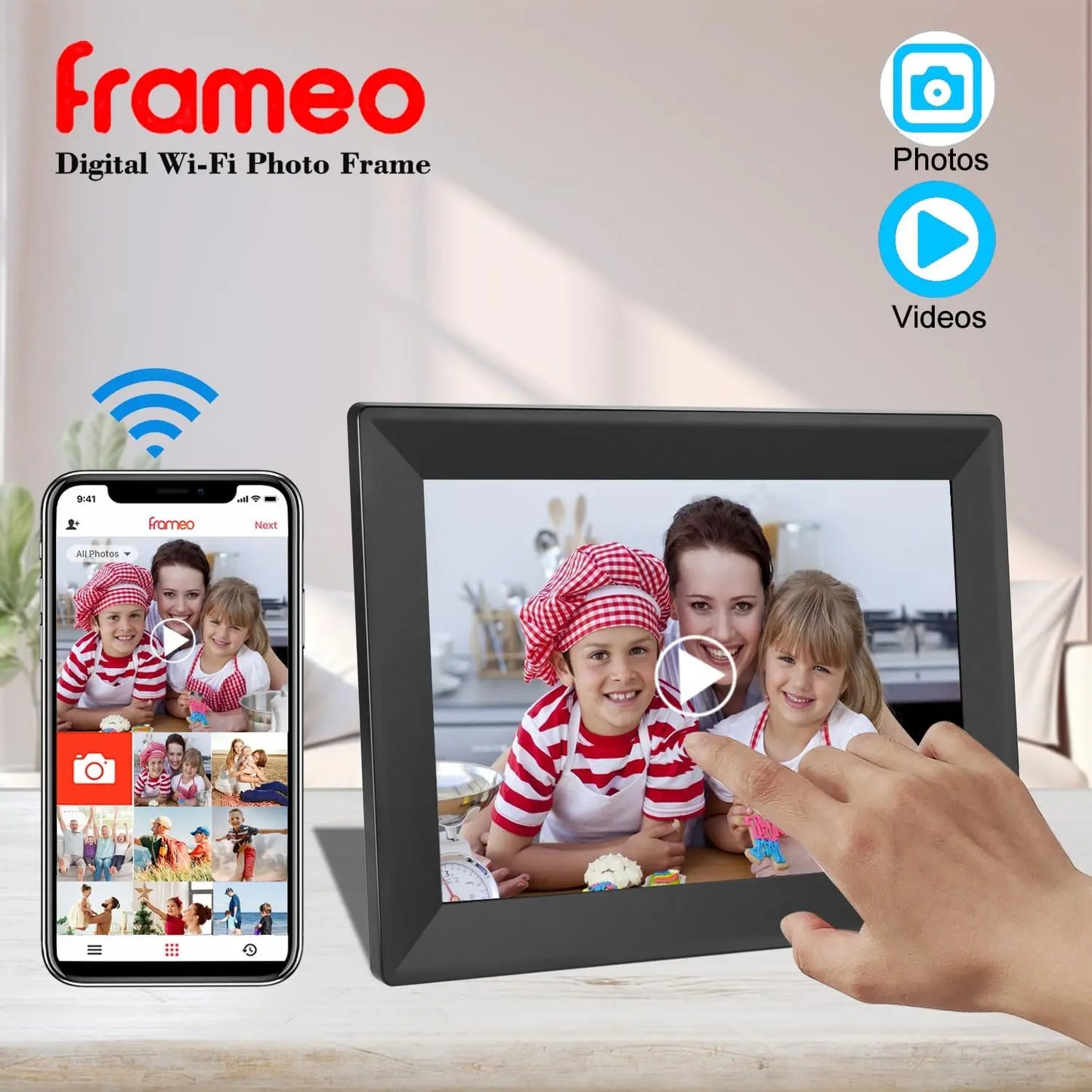 Frameo 10.1inch HD Smart Digital Picture Frame WiFi FRAMEO Digital Photo Frame,with Touch Screen,16GB Storage,Auto-Rotate Functi